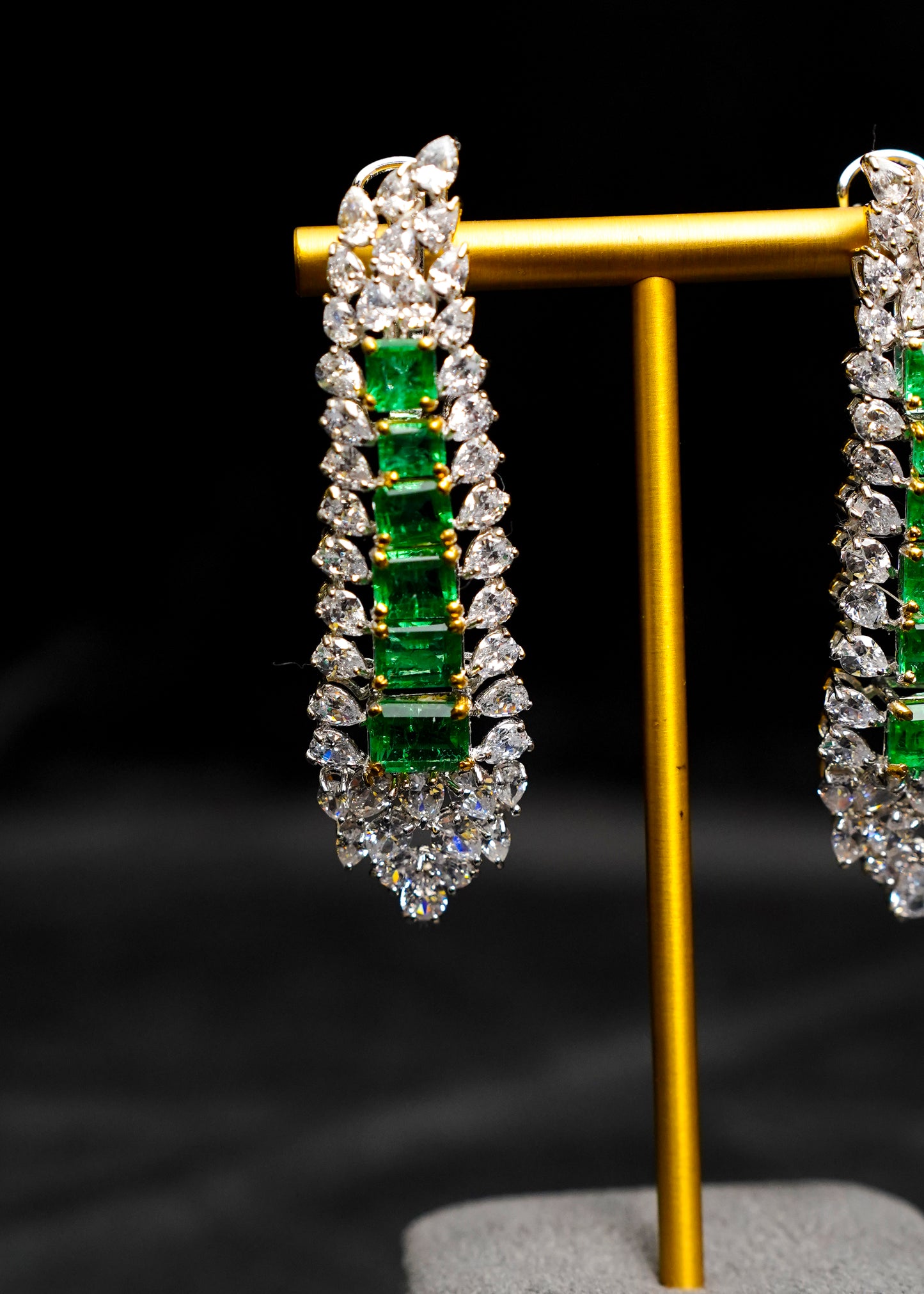 Silver Emerald Danglers