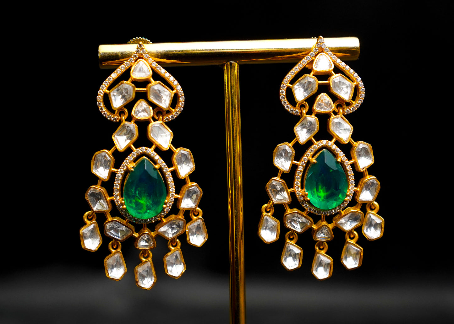 Uncut emerald polki earrings