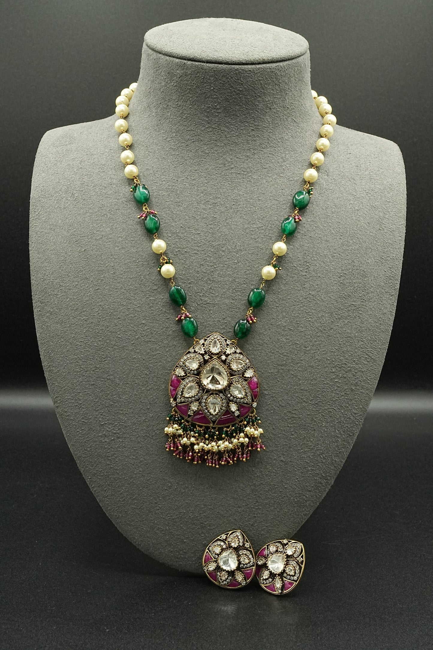 Pink Emerald Polki Set