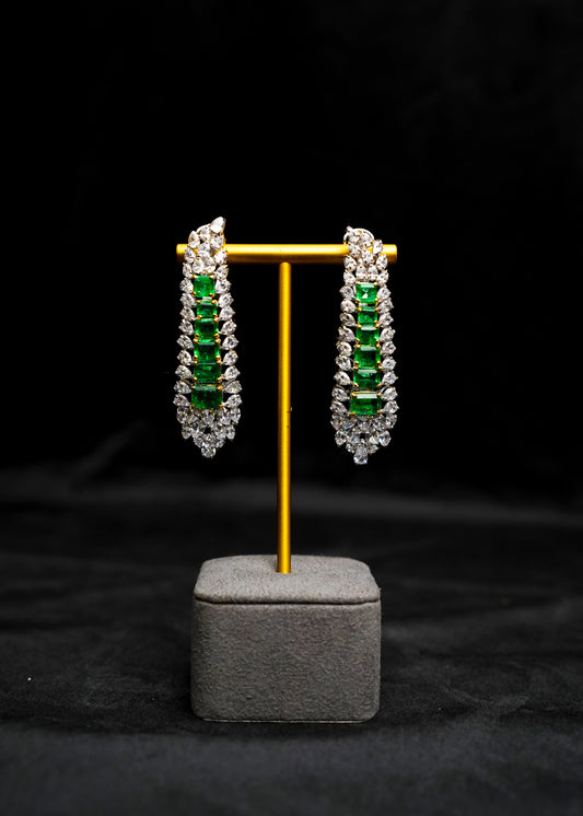 Silver  Emerald Danglers