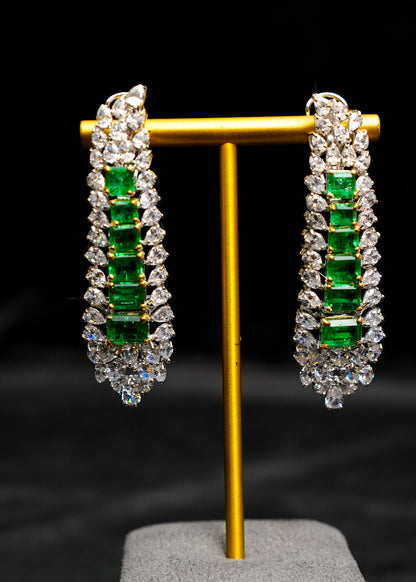 Silver  Emerald Danglers